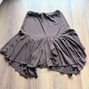 Byer Girl Brown Handkerchief Hem Skirt Studded Y2K Fairycore Cottagecore Large